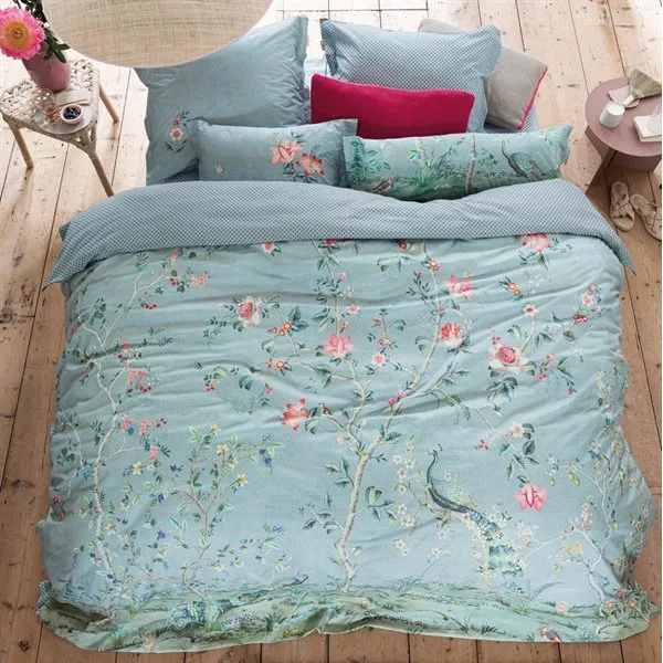 Housse de couette bleue à fleurs roses OKINAWA