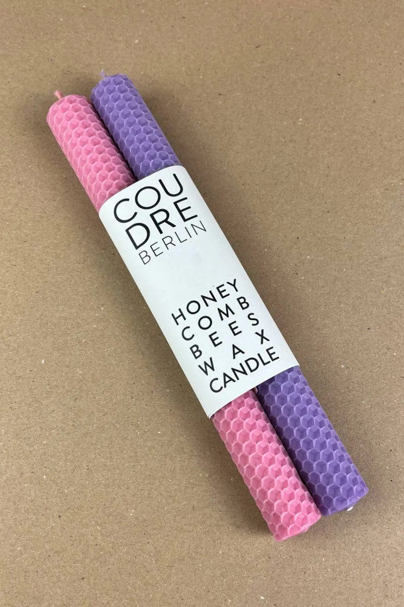 Bougies bâton en cire d’abeille – rose & lilas