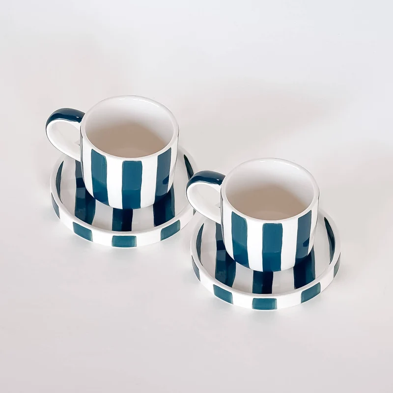 Set de 2 tasses espresso avec soucoupes – STRIPES vert doux