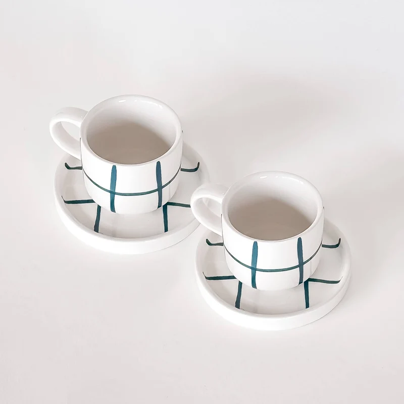 Set de 2 tasses espresso avec soucoupes – GRID vert doux