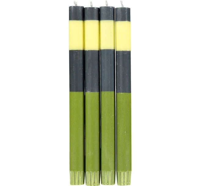Bougies rayées – Indigo, jasmin et olive (lot de 4) – Commerce équitable