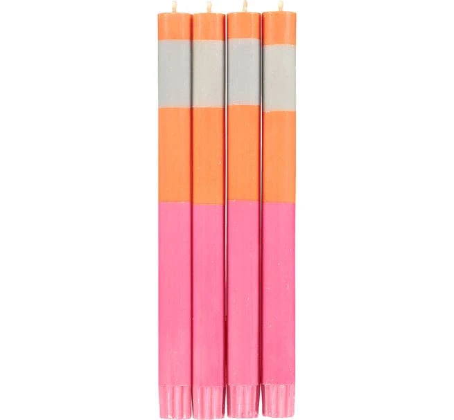 Bougies tricolores – Orange, neyron et rose (lot de 4) – Commerce équitable
