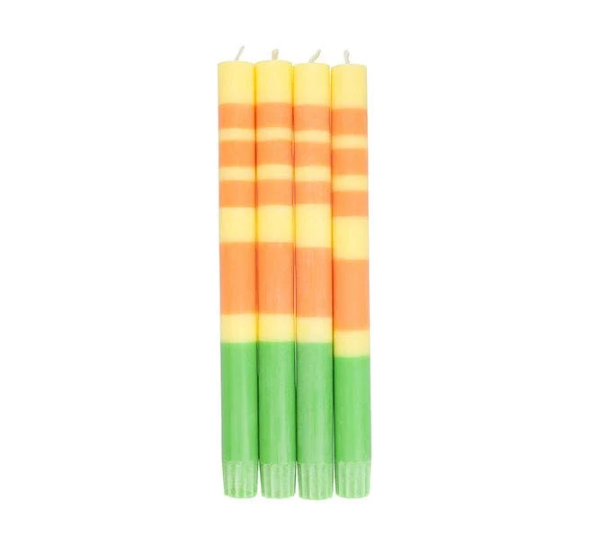 Bougies rayées – Herbe, primevère et safran (lot de 4) – Commerce équitable
