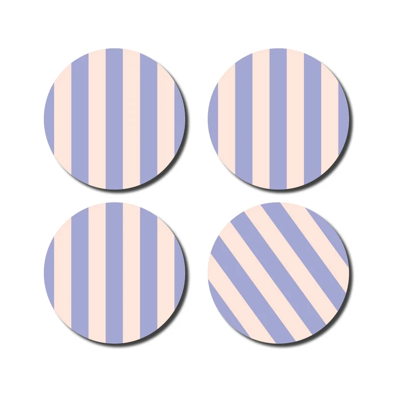 Lot de 4 dessous de verre - rayures lilas/rose