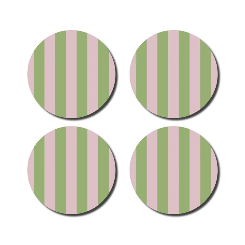Lot de 4 dessous de verre rayés - vert/rose