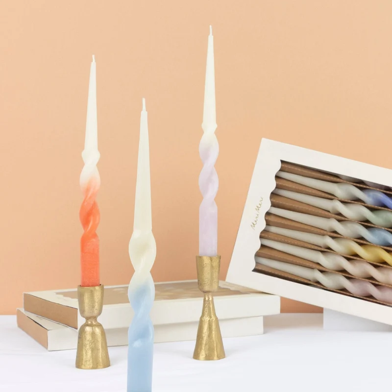 Coffret de 8 bougies torsadées pastel – Édition XL