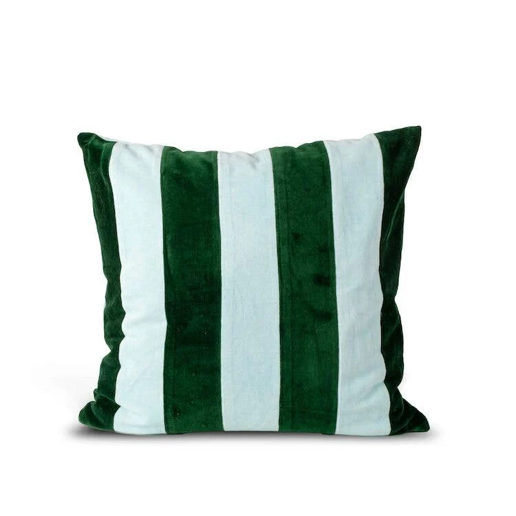 Coussin PATHI en velours - vert et bleu