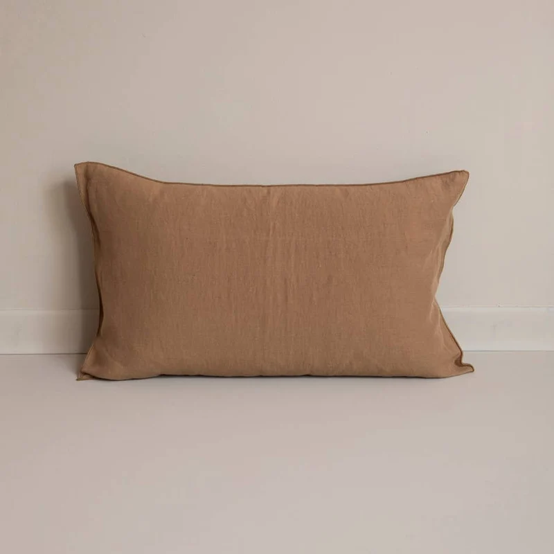Coussin en lin uni - tabac
