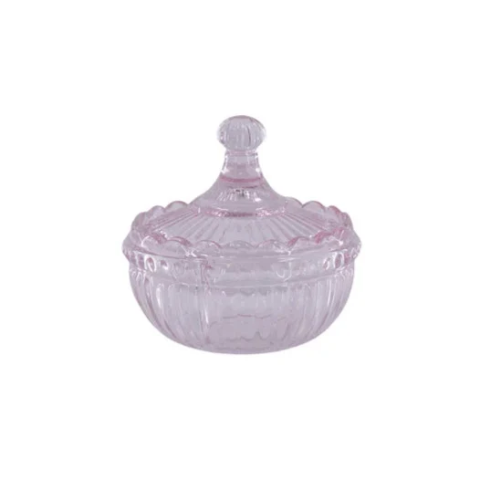 Bocal en verre rose avec couvercle