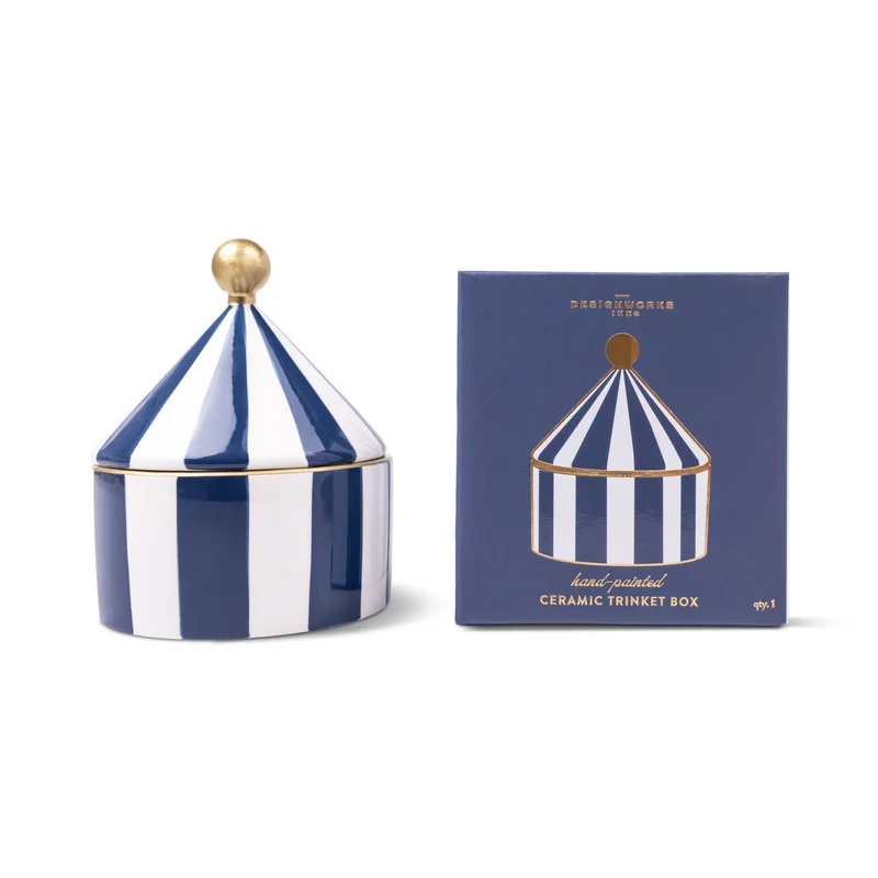 Boîte à bijoux en céramique - rayures marines