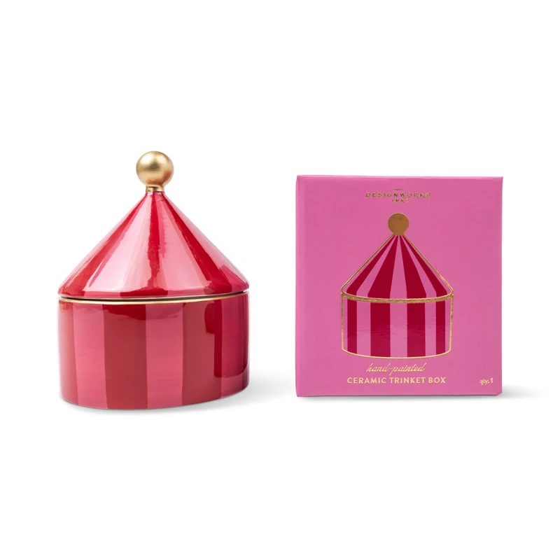 Boîte à bijoux en céramique - rayures rouges