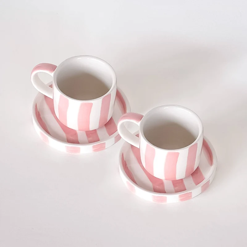 Set de 2 tasses espresso avec soucoupes – STRIPES incanto rose