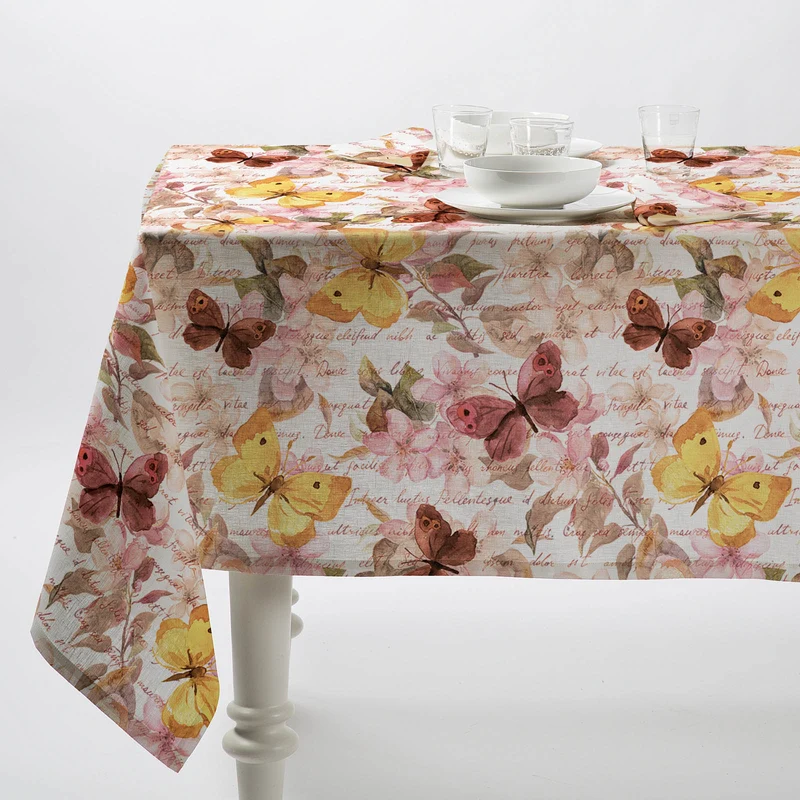 Tovaglia fiorita Shabby Chic in Misto lino