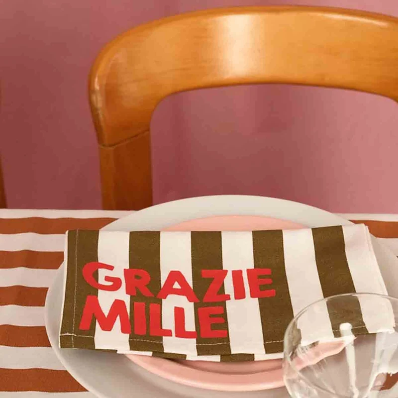 Serviette JOSEPHINE - rayures olive GRAZIE MILLE