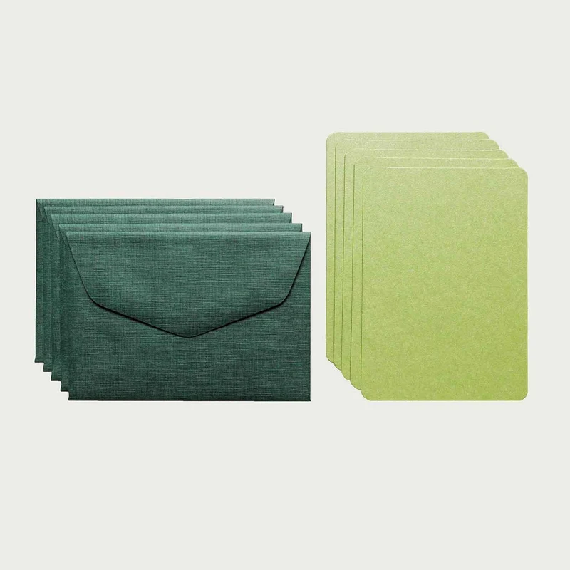 Pack de 5 mini Cartes et 5 mini enveloppes - herbe & vert