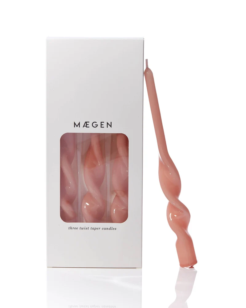 Set de 3 bougies torsadées - rose plâtre