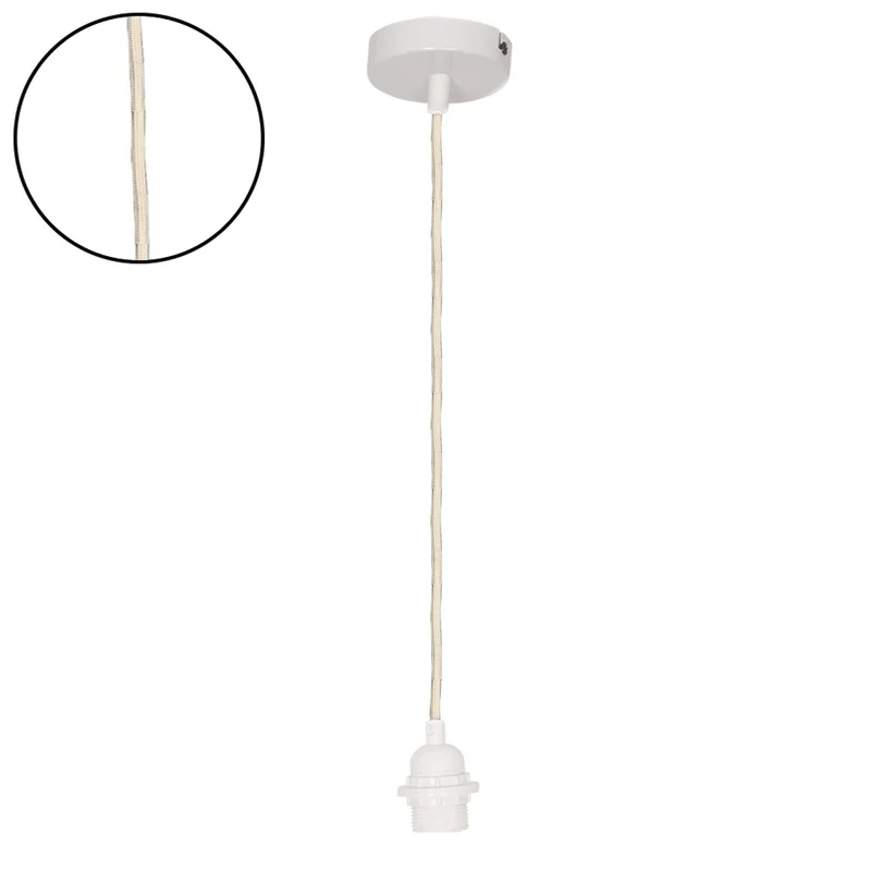 Suspension douille blanche 110cm câble tissé blanc