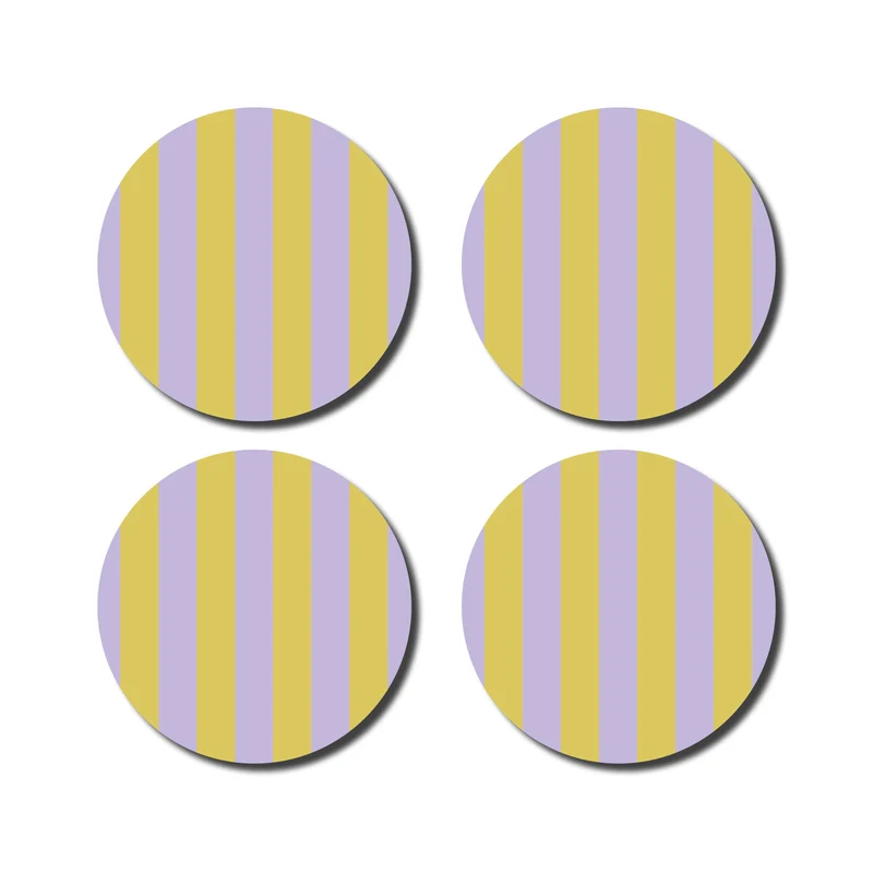 Lot de 4 dessous de verre rayés - jaune/lilas