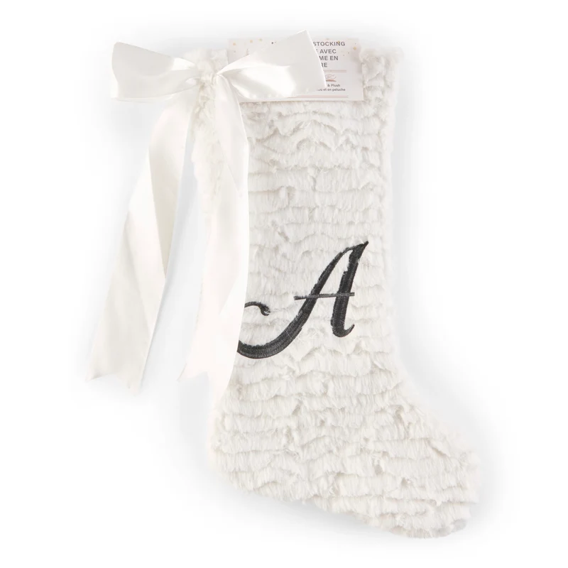 Stocking With Grey Embroidery, 10-in x 19-in.