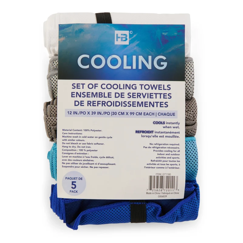 Cooling Gym Towels, 39-in x 12-in, 5 Pack