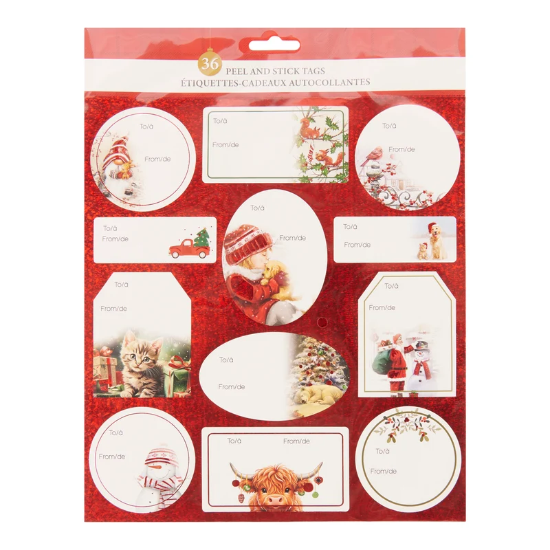 HomeStyles Peel & Stick Holiday Gift Tags, 36-Pack