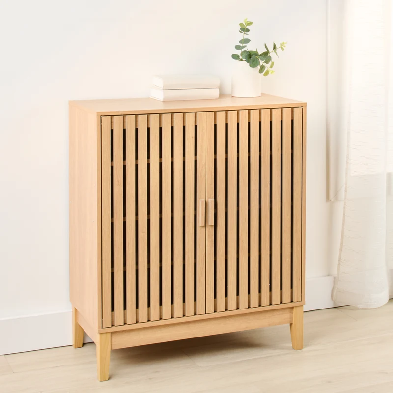 HomeStyles Natural Slat Sideboard, 27.6-in x 13.8-in x 32.3-in.