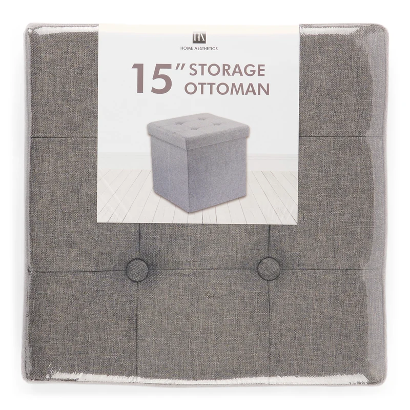 Storage Ottoman, Grey, 15-in x 15-in x 15-in.