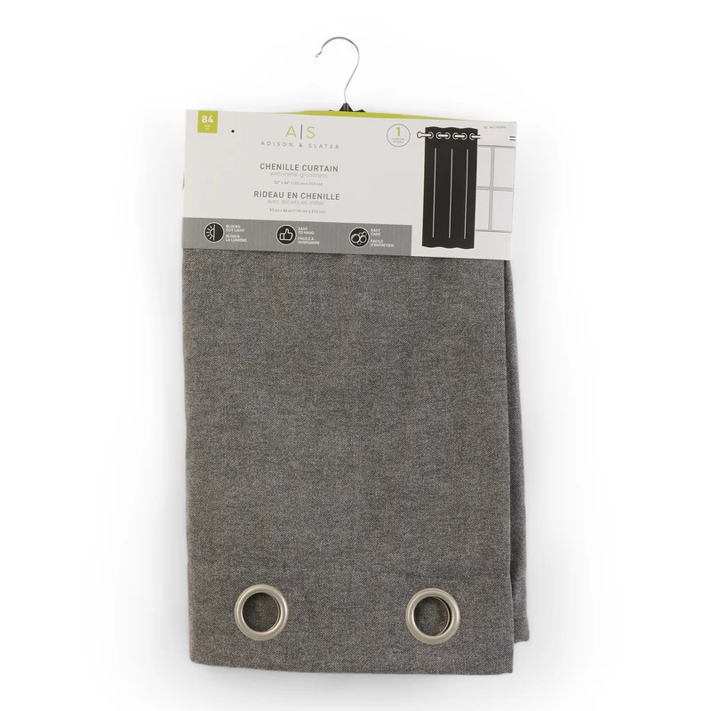 Chenille Curtain with Metal Grommets, Assorted, 52-in x 84-in.