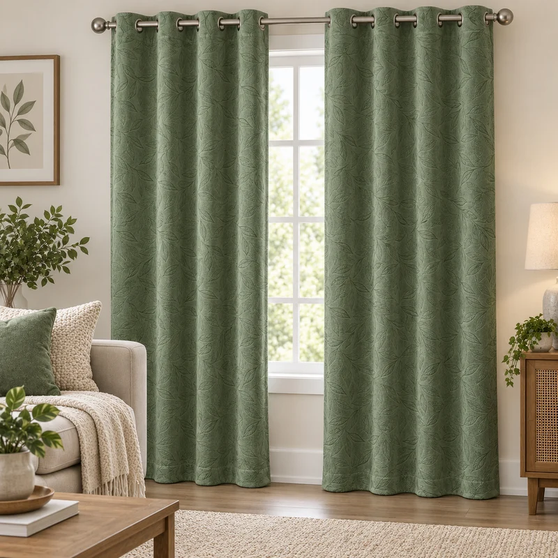 HomeStyles Leaf Embroidered Velvet Curtain, 54-in x 84-in.