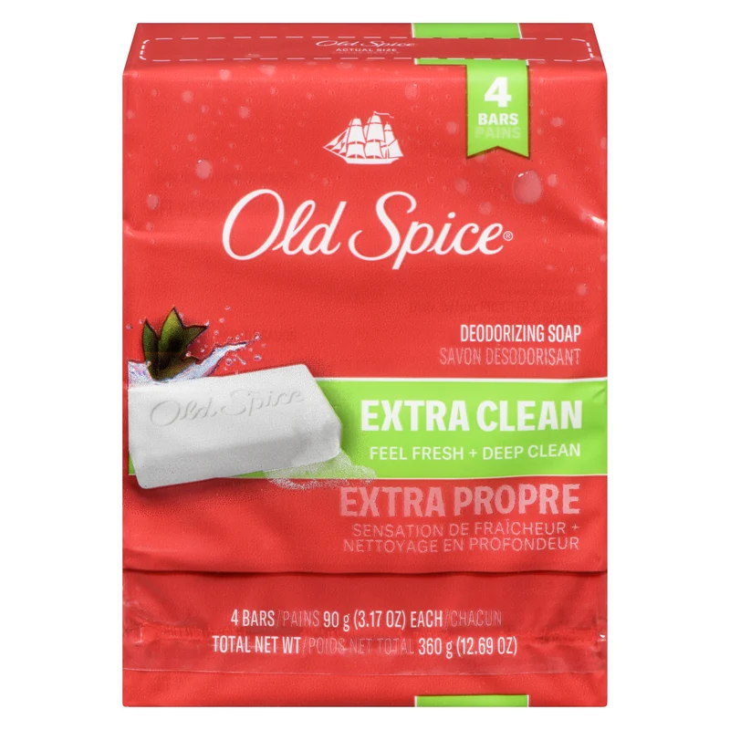 Old Spice Extra Clean Deodorant Bar Soap, 360 g, 4-Pack