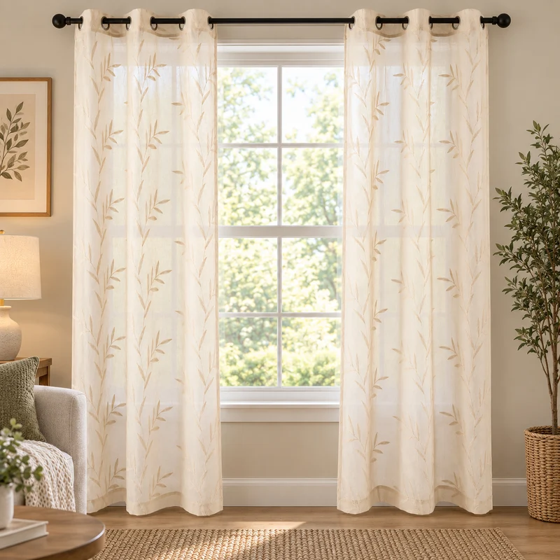HomeStyles Embroidered Leaf Curtains, 37-in x 84-in, 2 Pack
