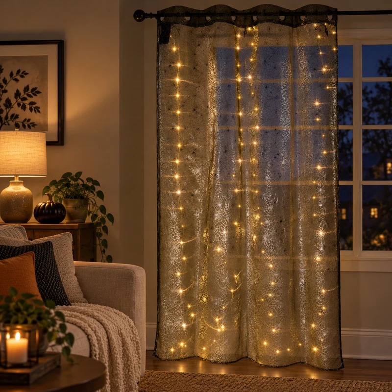 Novelty Printed LED Curtain with Grommets, 52-in x 84-in.