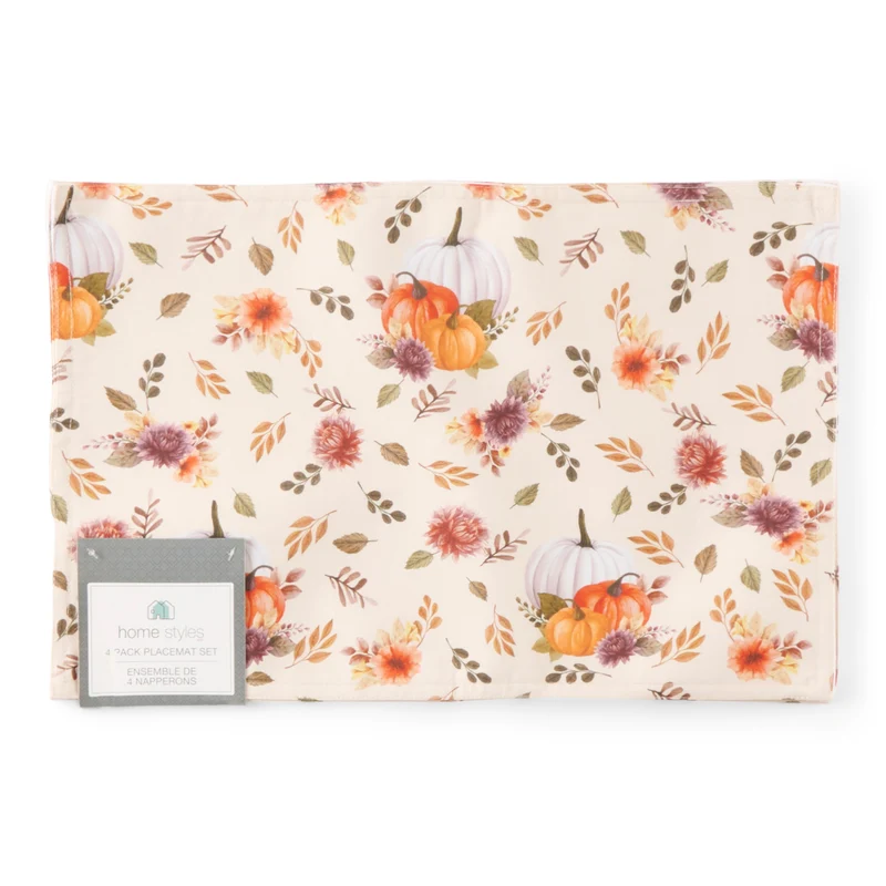 HomeStyles Autumn Printed Placemats, 18-in x 12-in, 4 Pack