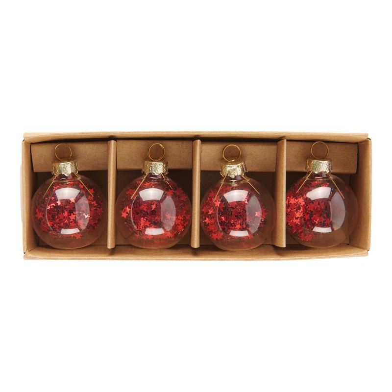 Holiday Glitter Filled Glass Bauble Ornaments, 4 Pack
