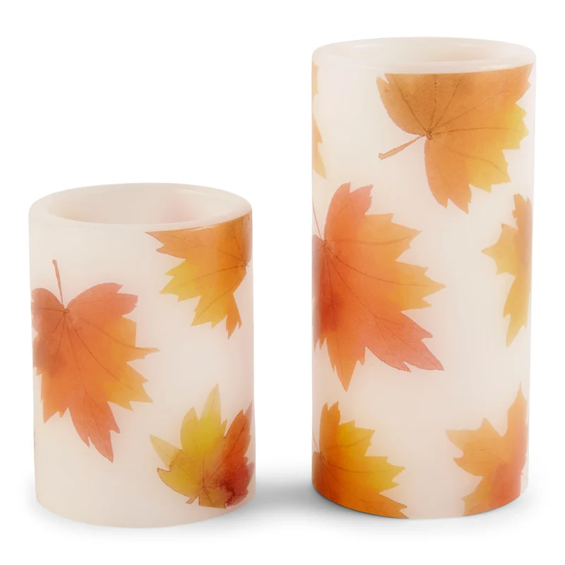 HomeStyles LED Leaf Pillar Candles, 2 Pack