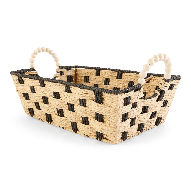 HomeStyles 2-Tone Baskets With Beaded Handles, 15-in x 10-in x 5-in.