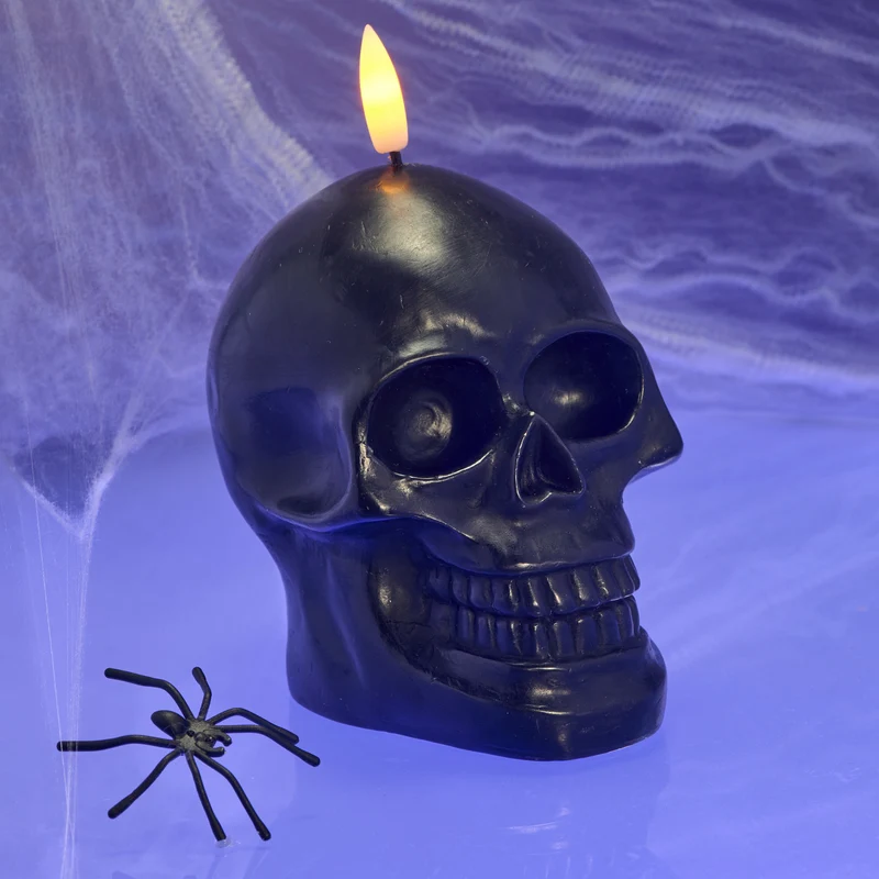 HomeStyles LED Wax Skull Candle, Black, 4.3-in x 3-in x 5.5-in.