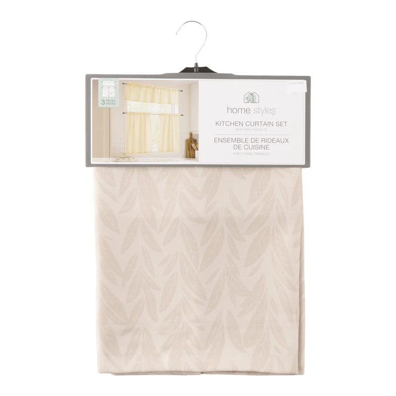 HomeStyles Faux Linen Kitchen Curtain Set, 3-Piece