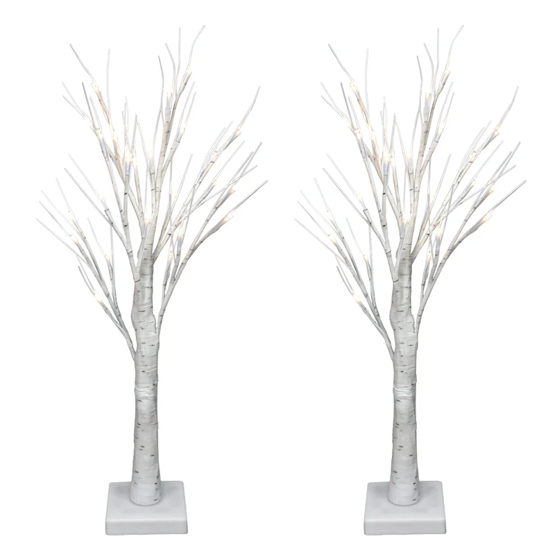 Tabletop LED Birch Tree, 24-in, 2 Pack