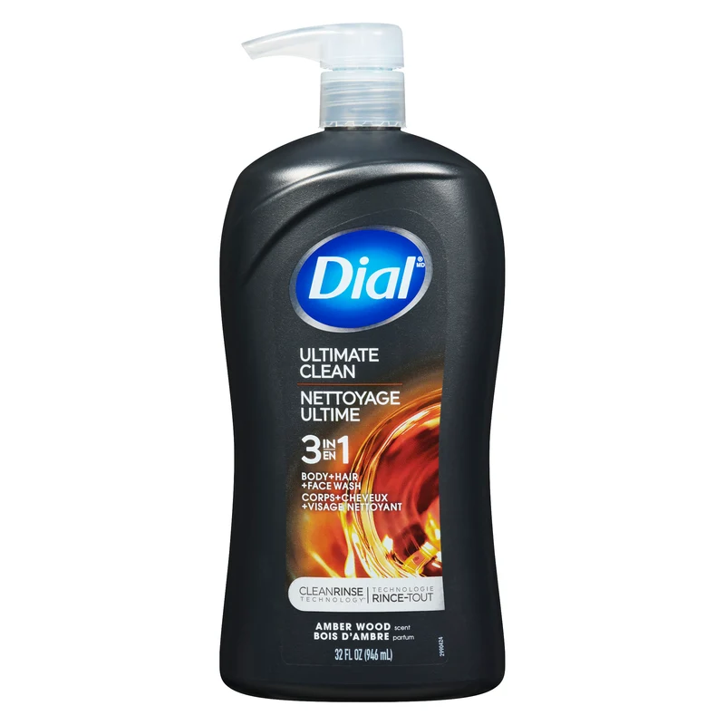 Dial Body + Hair + Face Wash Ultimate Clean 3 in 1 Amber Wood Scent 946 ml