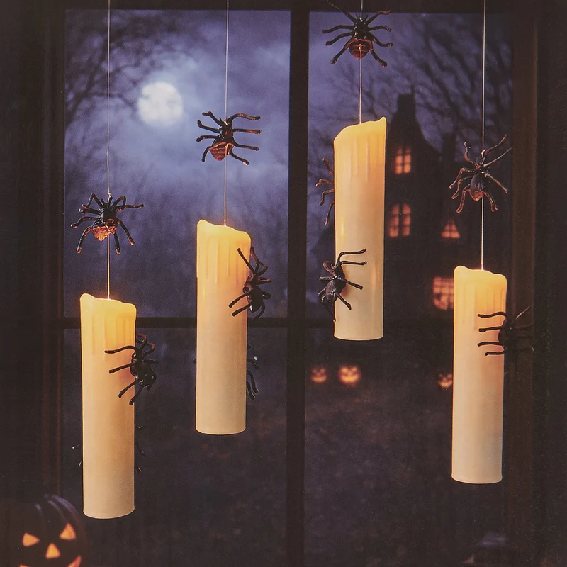 LED Candles With Spider Accents, 2-in x 8-in, 4 Pack