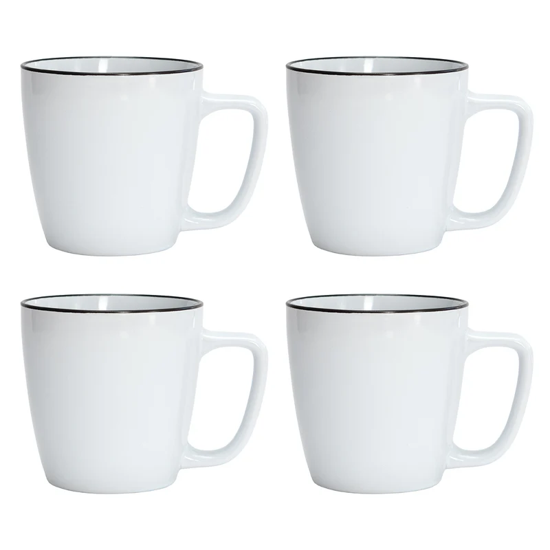Black Rim Stoneware Bistro Mugs, 15-oz, 4 Pack