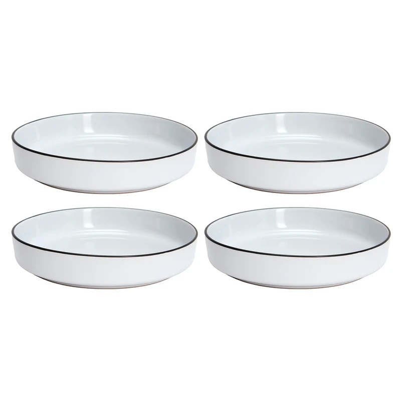 Black Rim Stoneware Bistro Dinner Bowls, 8-in, 4 Pack