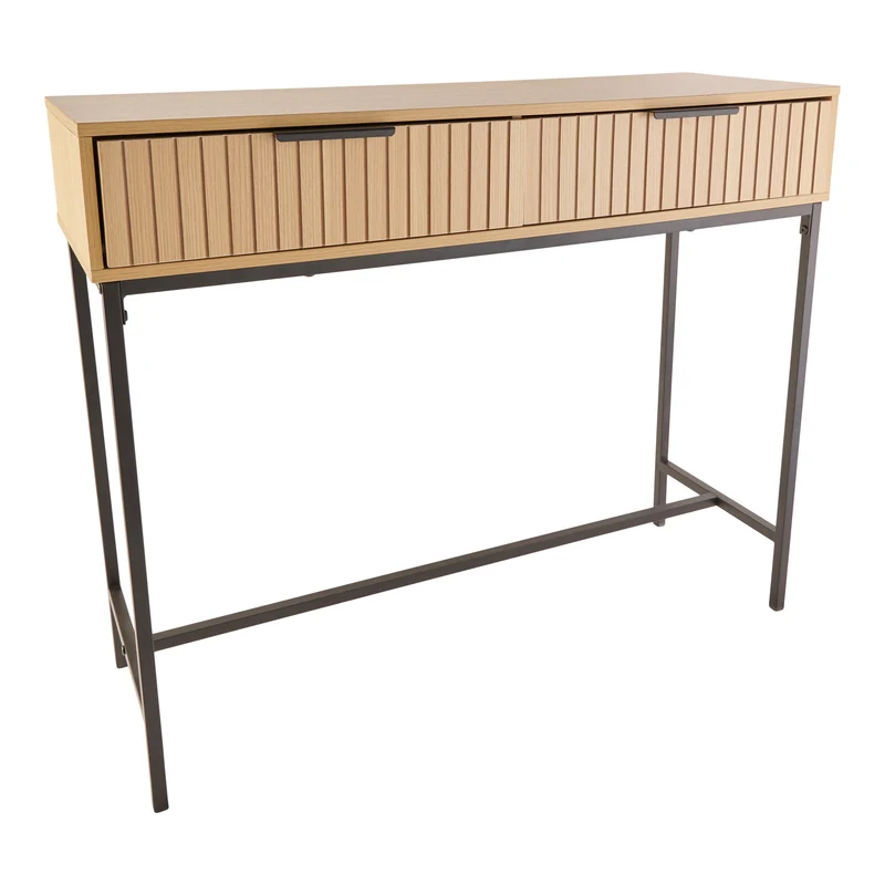 HomeStyles Ribbed Console Table With Drawers, 35.5-in x 12-in x 29-in.