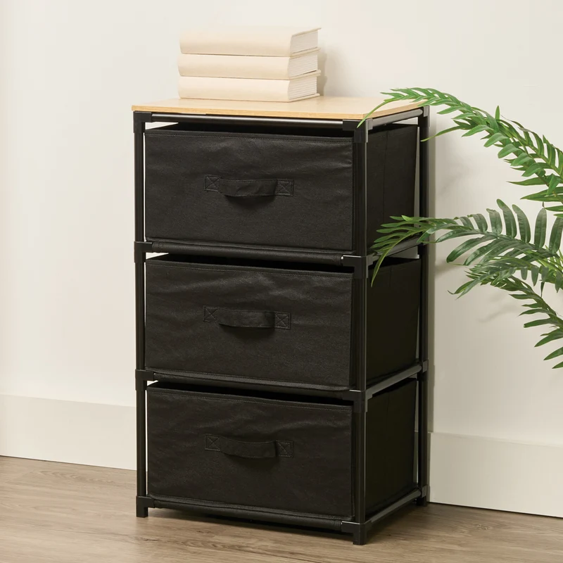3 Drawer Storage Cabinet, Black, 15.7-in x 12-in x 27-in.