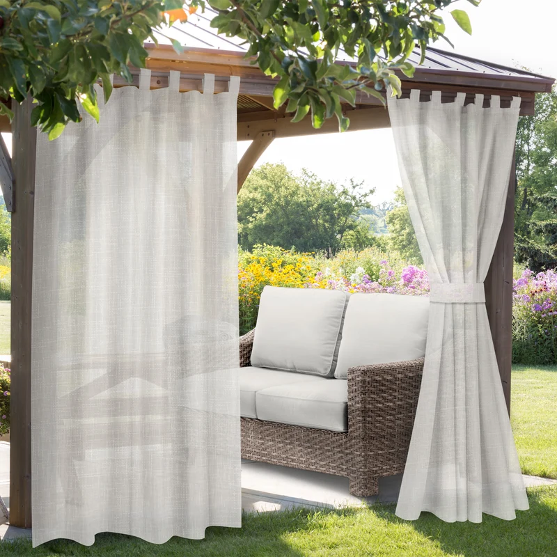 Solid Outdoor Faux Linen Curtain with Velcro Tabs, 54-in x 84-in.
