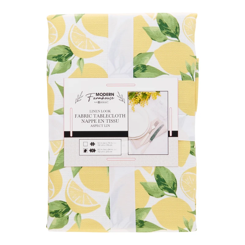 Modern Farmhouse Printed Linen Tablecloth, Assorted, 52-in x 70-in.