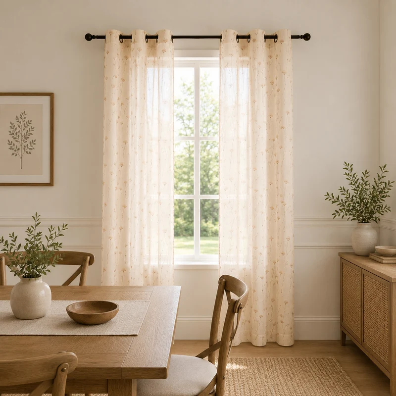 HomeStyles Faux Linen Sheer Curtains, 2-Pack, 37-in x 84-in.