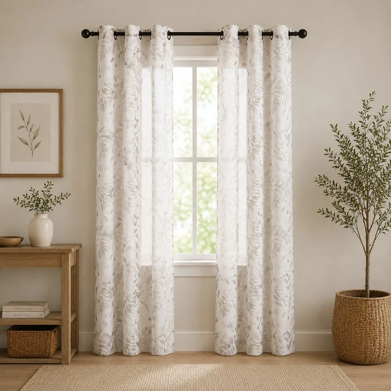 HomeStyles Printed Sheer Curtains, 2-Pack, 37-in x 84-in.