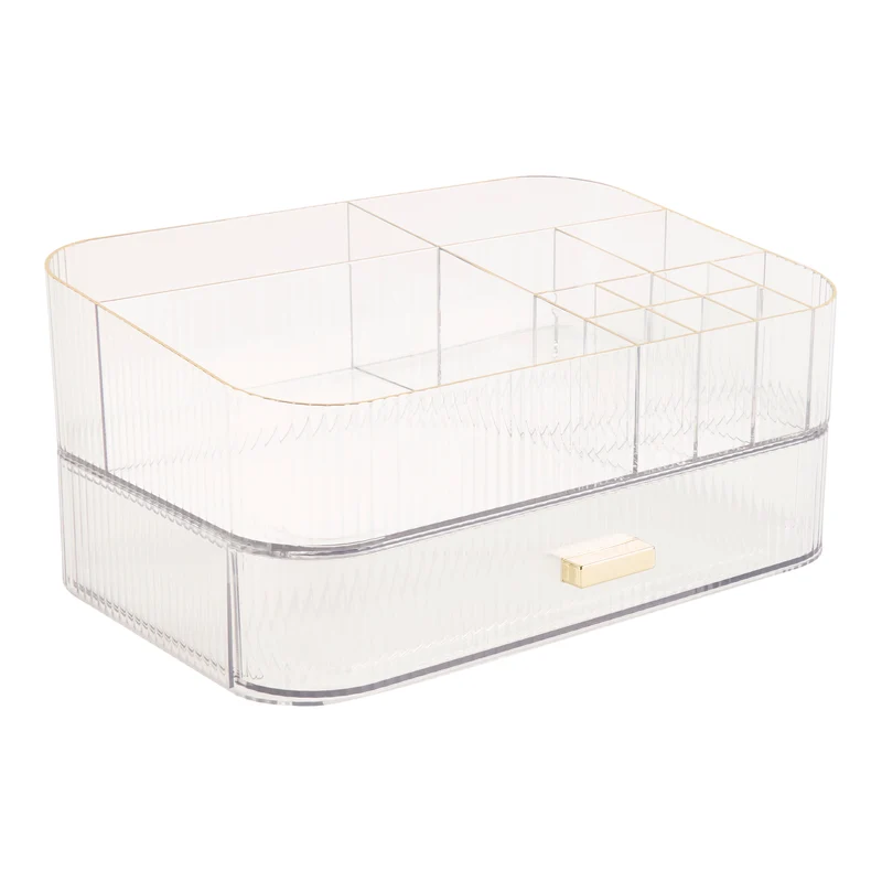 2-Drawer Beauty Organizer, Clear/Gold, 12-in x 8-in x 5.7-in.